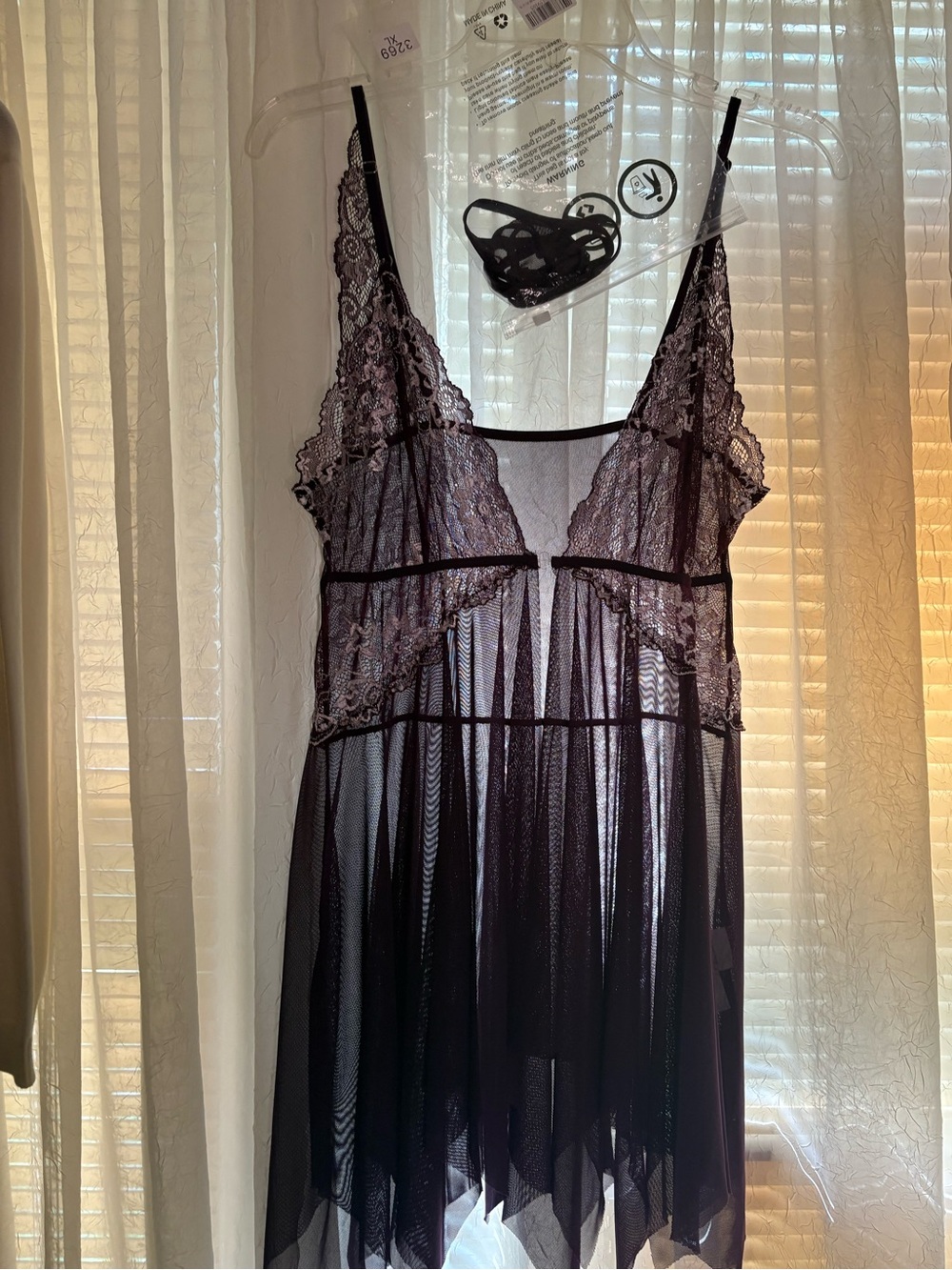 Sheer Lace Chemise Nightdress - purple